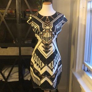 Sequence black, gold and white dress